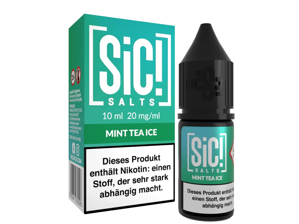 SiC! Salts Mint Tea Ice 10ml Nikotinsalz-Liquid in türkis-grüner Flasche, Frontansicht