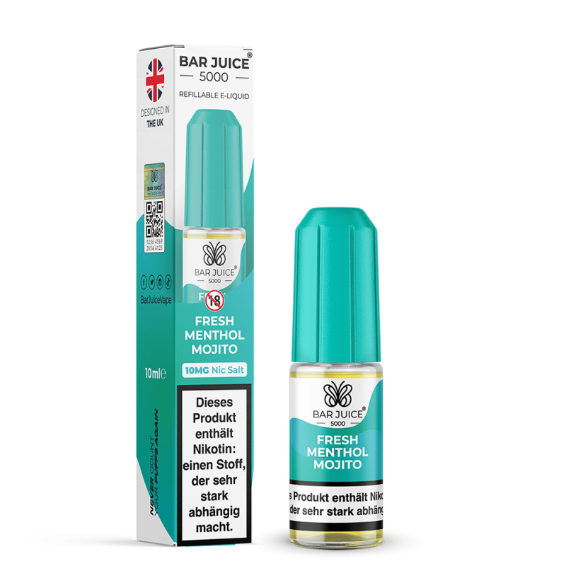 Bar Juice 5000 Fresh Menthol Mojito 10ml Nikotinsalz-Liquid – türkise Flasche mit Karton