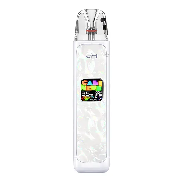Uwell Caliburn G4 Pod Kit in Weiß mit Perlmutt-Optik, Akkuträger mit farbigem Display und transparentem Pod