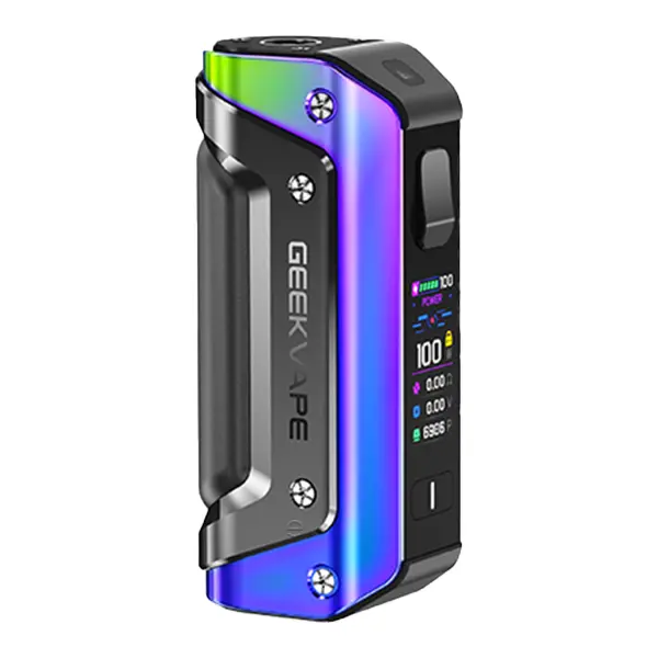 GeekVape Aegis Solo 3 Mod Akkuträger 18650 in Rainbow-Blau-Lila, Frontansicht mit Farbdisplay