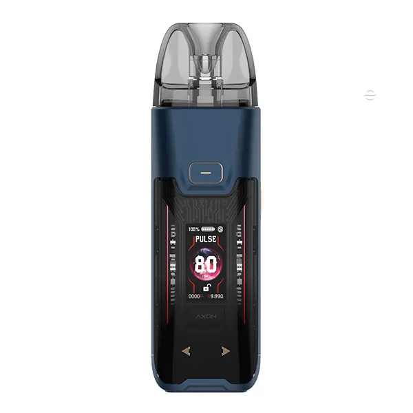 Vaporesso Luxe XR Max 2 Pod Kit in Blau mit transparentem Pod und farbigem Display, Vorderansicht