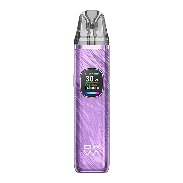 Oxva Xlim Pro 2 Kit in lila mit farbigem Display und transparentem Pod, Vorderansicht