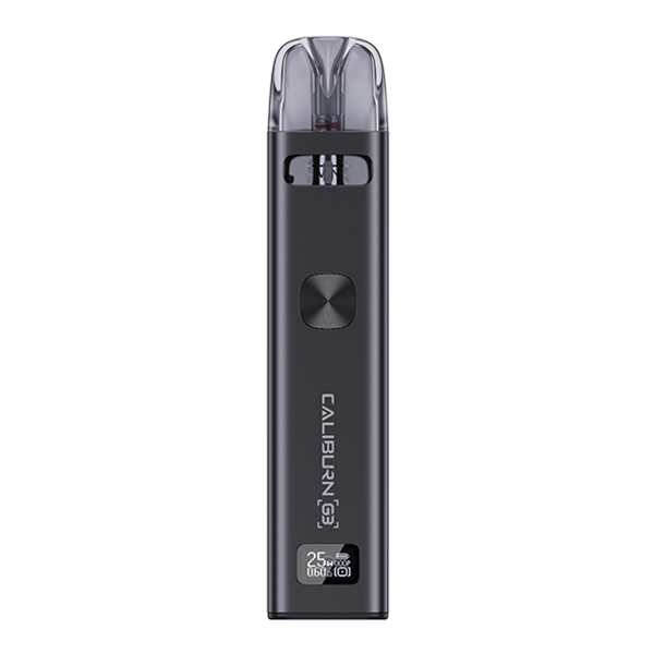 Uwell Caliburn G3 Pod Kit E-Zigarette in Schwarz, schlanker Akkuträger mit aufgestecktem Pod, Vorderansicht