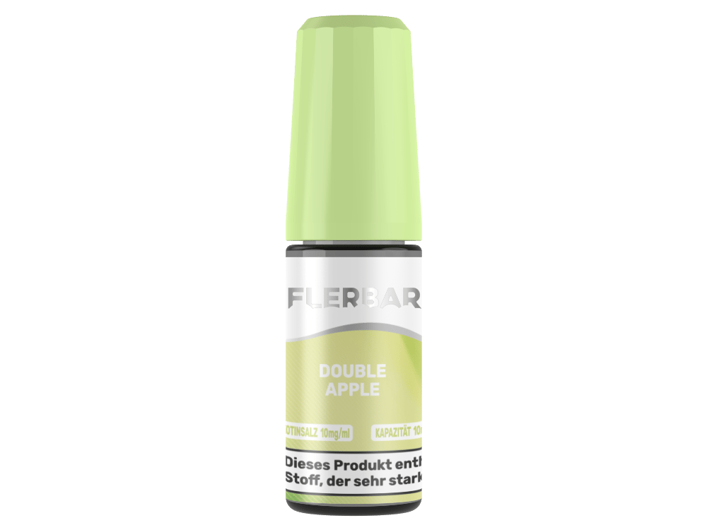 Flerbar Double Apple 10ml Nikotinsalz-Liquid in hellgrüner Flasche mit weißem Deckel, Vorderansicht