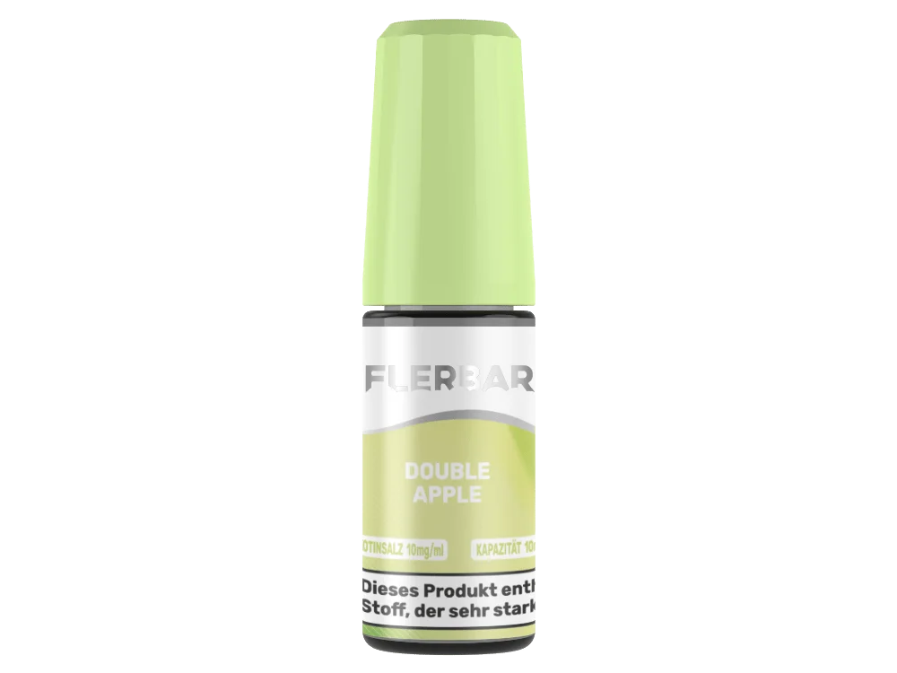 Flerbar Double Apple 10ml Nikotinsalz-Liquid in hellgrüner Flasche mit weißem Deckel, Vorderansicht