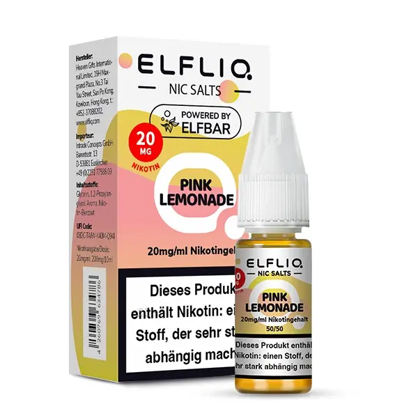 source626012.jpg Elfliq Pink Lemonade 10ml Nikotinsalz-Liquid von Elfbar, 20mg/ml, Frontansicht mit Produktetikett