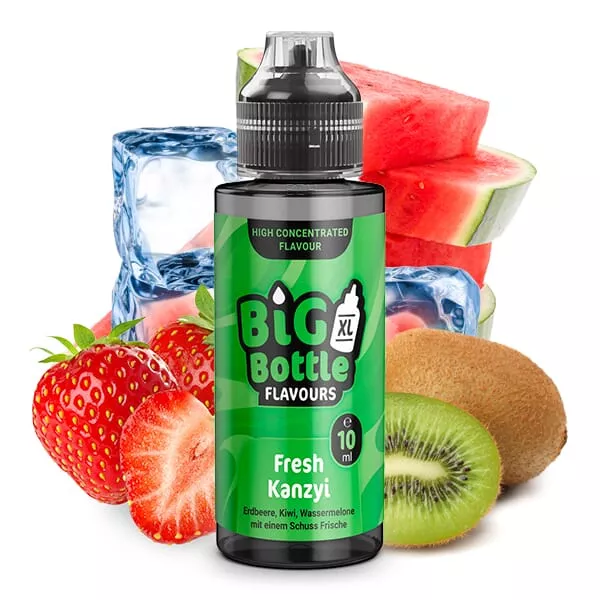 Big Bottle Fresh Kanzyi Longfill Aroma – grüne Flasche mit Erdbeere, Kiwi und Wassermelone