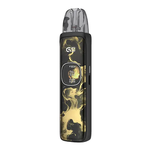 Uwell Caliburn G5 Pod Kit in Schwarz-Gelb mit Camouflage-Muster und rundem Display