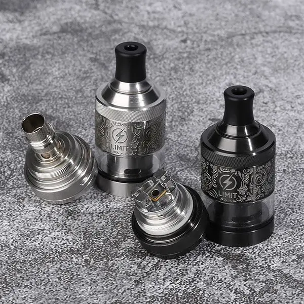 Kizoku Limit MTL RTA Renaissance Edition – zwei Tankverdampfer in Silber und Schwarz mit graviertem Dekor