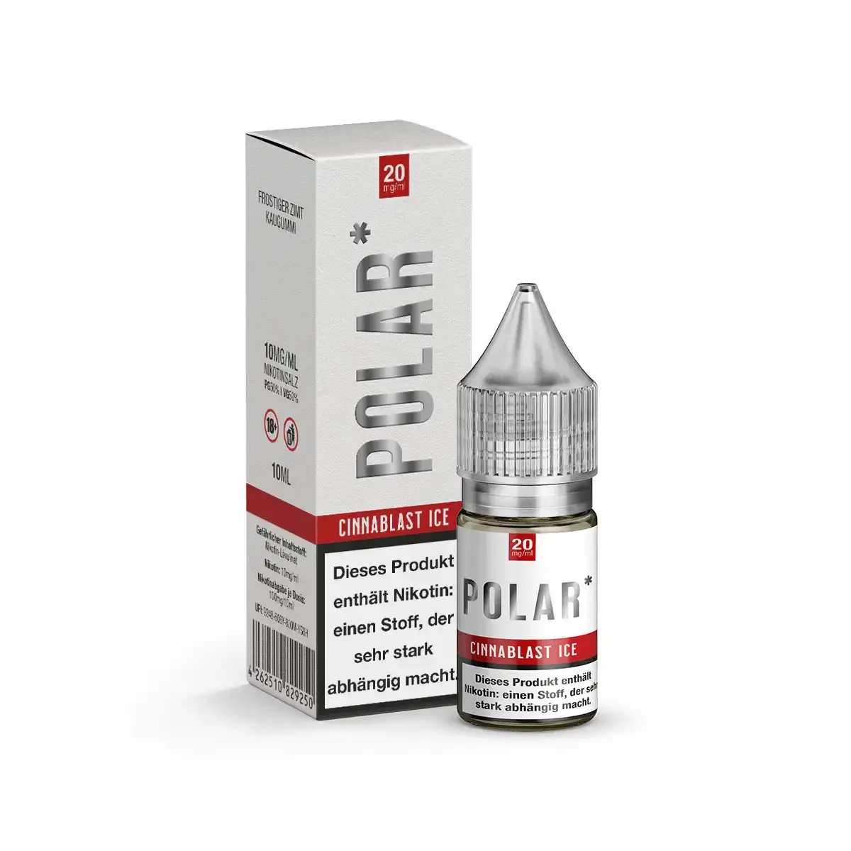 TNT Vape Polar Cinnablast Ice Nikotinsalz-Liquid 10ml Flasche und rote Schachtel