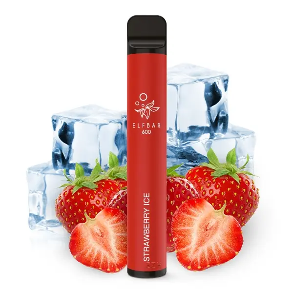Elfbar 600 Einweg E-Zigarette Strawberry Ice in Rot mit Erdbeer- und Eiswürfel-Motiv, 20 mg/ml