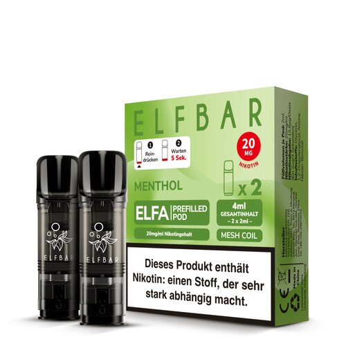 Elfbar Elfa Prefilled Pod Menthol 20mg – 2er-Pack Pods in grüner Verpackung
