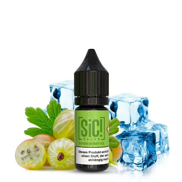 SiC! Salts Gooseberry Ice 10ml Nikotinsalz-Liquid Flasche mit grünen Stachelbeeren und Eiswürfeln