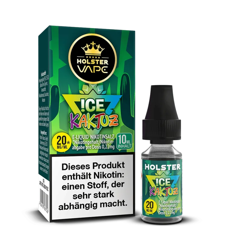 HOL-V-016_800x800.png?ts=1771578062 Holster Ice Kaktuz 10ml Nikotinsalz-Liquid, grün-gelbe Verpackung mit 20mg Nikotinstärke und Flasche