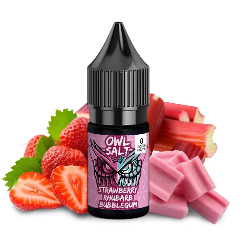 OWL Salt Nikotinsalz-Liquid Strawberry Rhubarb Bubblegum 10ml Flasche, pink, mit Erdbeeren und Rhabarber