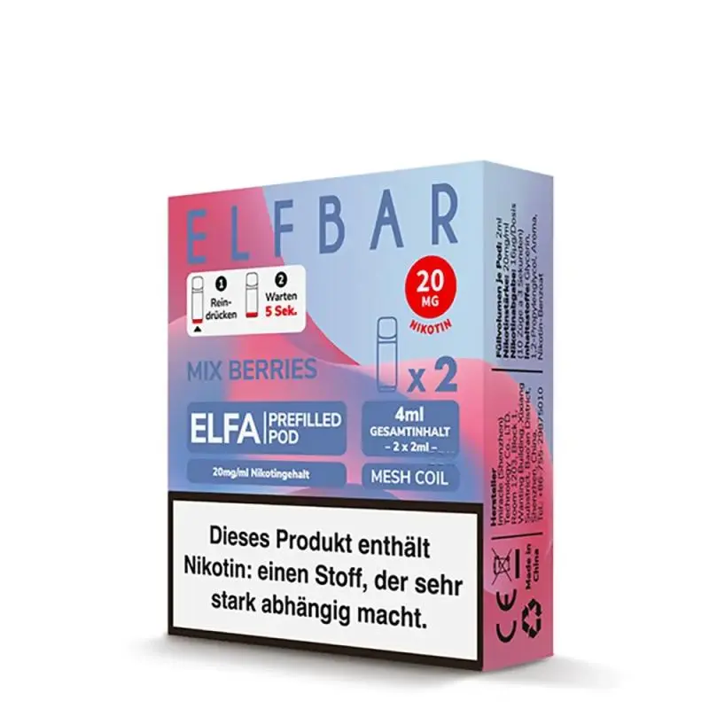 Elfbar Elfa Pods Mix Berries 20mg/ml im 2er Pack, blau-rote Verpackung mit zwei vorgefüllten Pods