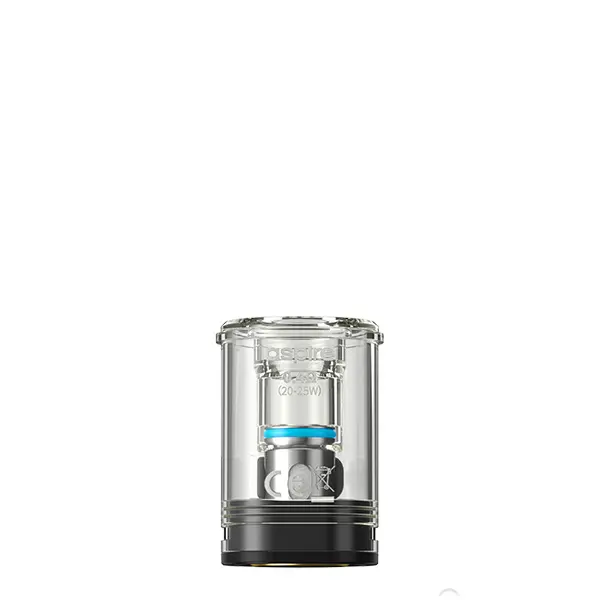 Aspire Magnum Ersatz-Pod ohne Mundstück, transparenter Tank mit blauem Akzent, Ansicht von schräg unten