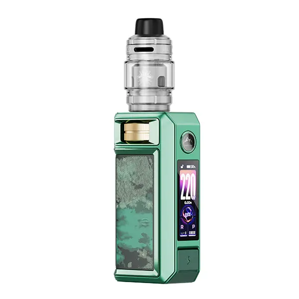 voopoo-drag-6-4.jpg VooPoo Drag 6 Kit in Grün mit Marmor-Dekor und aufgesetztem Tank, Farbdisplay sichtbar