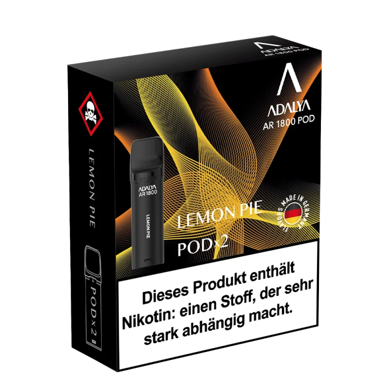 Adalya AR1800 Prefilled Pod Lemon Pie – dunkle Verpackung mit 2 Pods, goldene Akzente