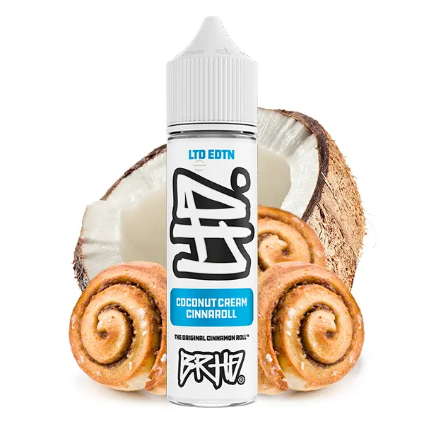 barehead-limited-edition-coconut-cream-cinnaroll-1.jpg Barehead Coconut Cream Cinnaroll Longfill 60ml Flasche mit Kokosnuss und Zimtschnecken auf buntem Etikett