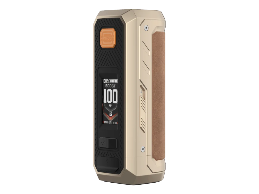 vaporesso_amour_ultra_5500_mAh_akku_dune_gold_5_1000x750.png Vaporesso Armour Ultra Mod Akkuträger in Gold-Beige, Frontansicht mit Display
