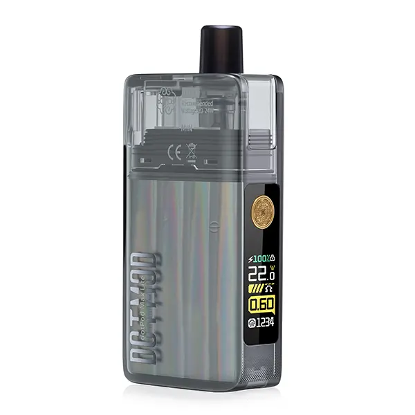 dotmod-dotpod-lite-max-1.jpg DotMod dotPod Max Lite Pod Kit in Grau-Transparent, Seitenansicht mit Display und Druckknopf