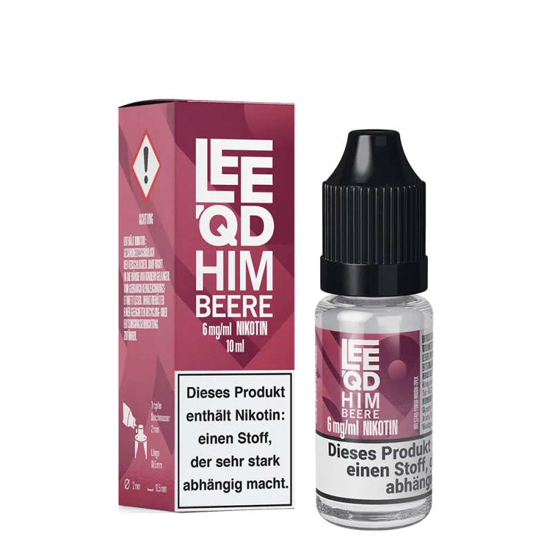 LEEQD Fruit Himbeere 10ml Liquid – pinke Faltschachtel mit 10-ml-Flasche, Seitenansicht