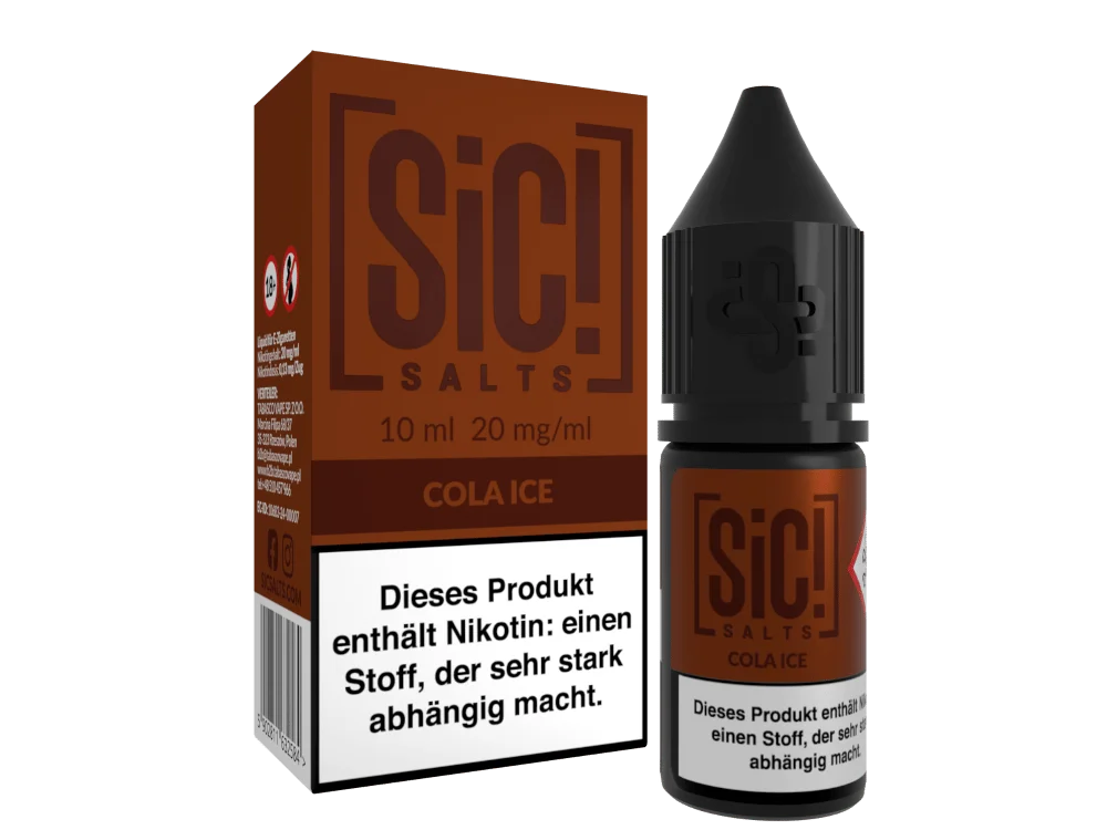 SiC-Salts-Cola-Ice-Nikotinsalz-Liquid-20-mgml_1000x750.png SiC! Salts Cola Ice 10ml Nikotinsalz-Liquid in brauner Verpackung mit Flasche, Doppelpack-Ansicht