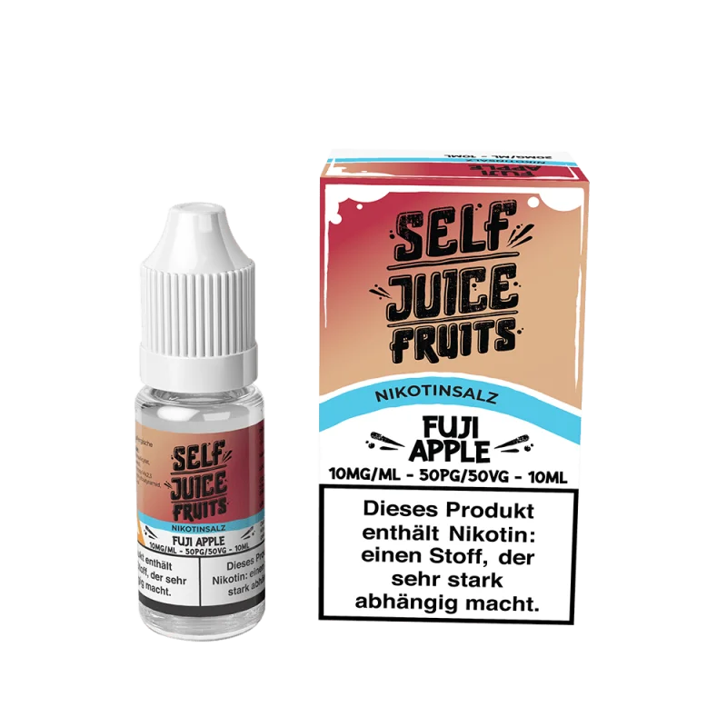 Self Juice Fruits Fuji Apple 10ml Nikotinsalz-Liquid, pinke Flasche ohne Verpackung, Frontansicht