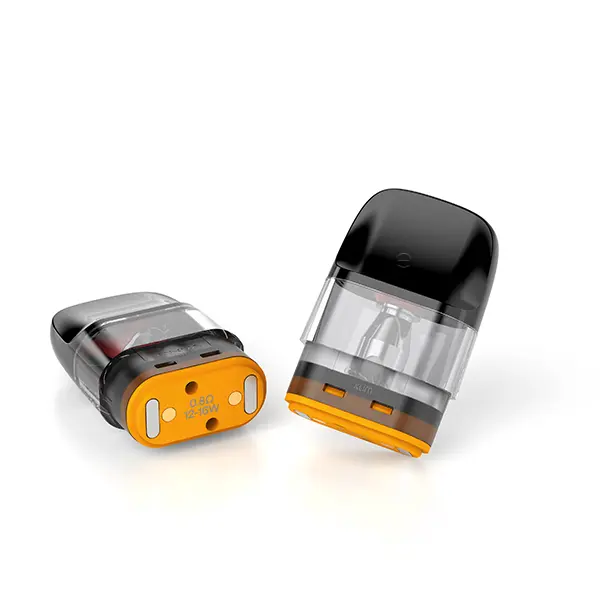 3x Oxva Xlim EZ Ersatz-Pod in Schwarz-Orange, zwei Pods von schräg oben mit orangen Kontakten