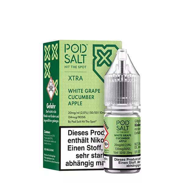 PodSalt Xtra White Grape Cucumber Apple 10ml Nikotinsalz-Liquid – Verpackung Vorderseite