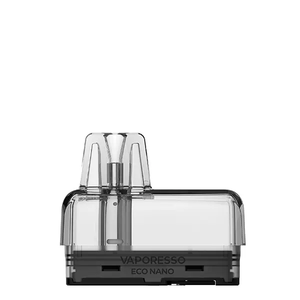 Vaporesso Eco Nano Ersatz-Pod transparent, 2er-Pack, Frontansicht mit sichtbarem Verdampferkopf