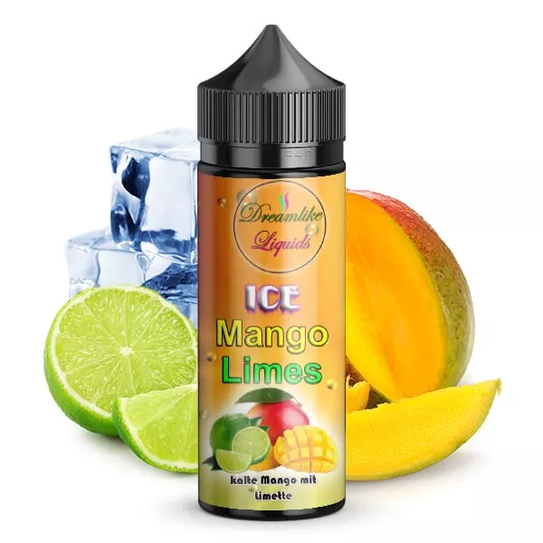 Dreamlike Liquids Dreamy Mango Limes Ice Longfill 120ml Flasche mit Mango- und Limettenmotiv