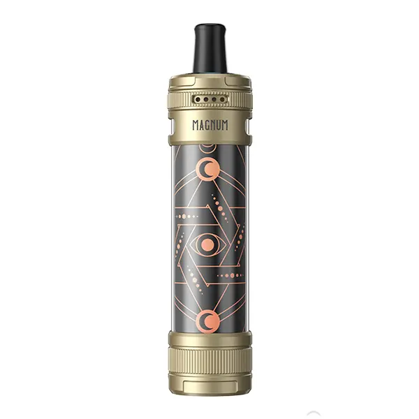 Aspire Magnum Pod Kit in Gold mit schwarzem Gehäuse und geometrisch-kosmischem Muster, Seitenansicht