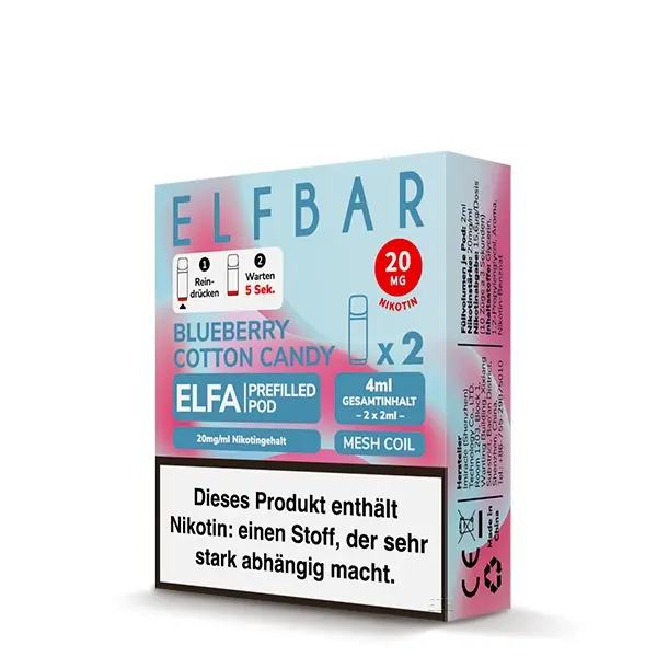 Elfbar Elfa Pods 2er-Pack Verpackung Sorte Blueberry Cotton Candy, blau-pink, 20mg/ml