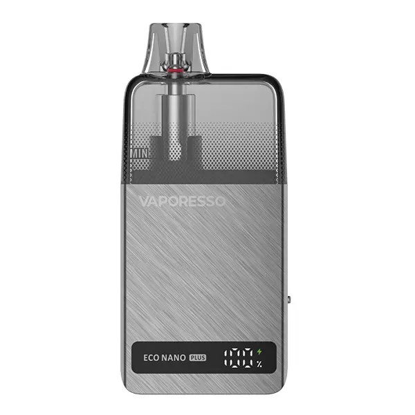 Vaporesso Eco Nano Plus Pod Kit in Space Silver mit LED-Anzeige, Frontansicht