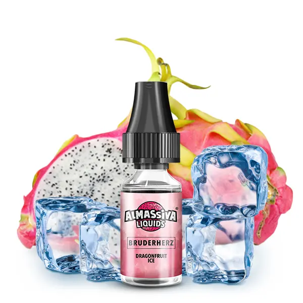 al-massiva-drachenfrucht-ice-nikotinsalz-1.jpg Al Massiva Bruderherz Nikotinsalz-Liquid – 10ml Flasche mit Drachenfrucht- und Eiswürfel-Motiv in Pink