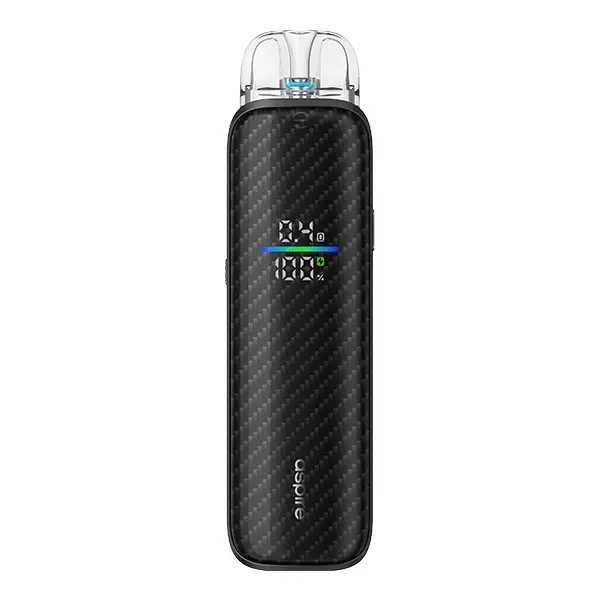 Aspire Pixo Max Pod Kit in Carbon Black, schlankes Pod-System mit OLED-Display, Frontansicht