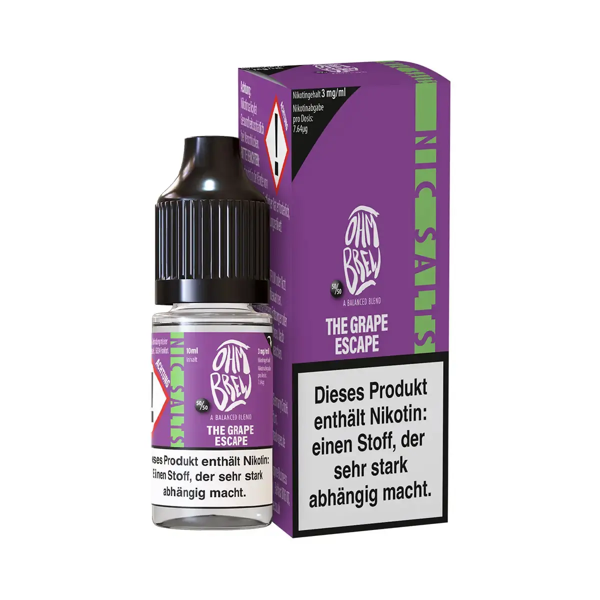 Ohmbrew The Grape Escape 10ml Nikotinsalz-Liquid – violette Flasche mit Schachtel, Trauben-Geschmack