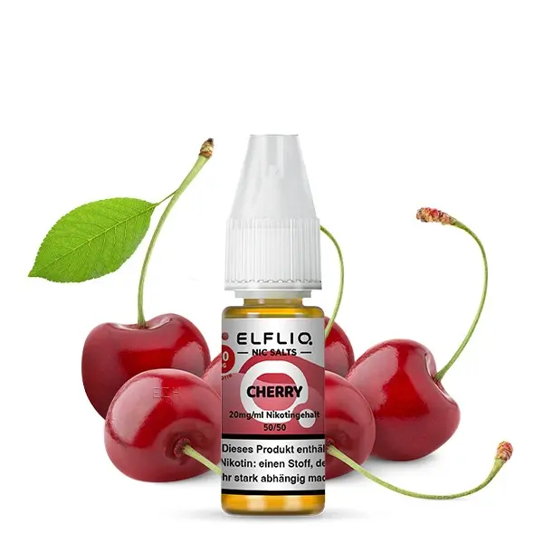 Elfliq Cherry Nikotinsalz-Liquid 10ml von Elfbar – Flasche mit Kirsch-Motiv, freigestellt