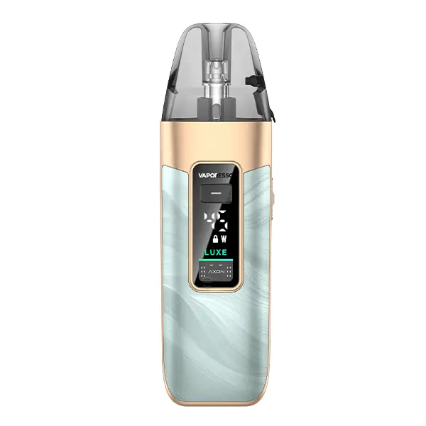 Vaporesso Luxe X3 Pod Kit in mintgrün-goldenem Design mit Display und Pod-Aufsatz, Frontansicht
