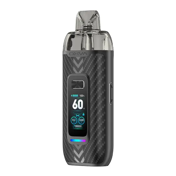 oxva-vprime-pod-kit-2.jpg Oxva VPrime Pod Kit in Schwarz Carbon-Optik mit farbigem Display und transparentem Pod