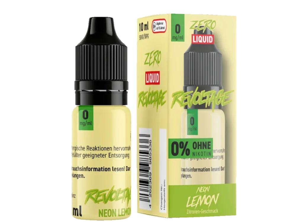 Revoltage Neon Lemon Nikotinsalz-Liquid 10ml Flasche 0% Nikotin grüne Verpackung
