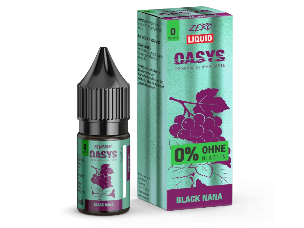 Revoltage-OASYS-Black-Nana-Hybrid-0-mg_1000x750.png Revoltage Oasys Black Nana 10ml Nikotinsalz-Liquid – grüne Flasche mit Verpackung, Black Nana Aufdruck