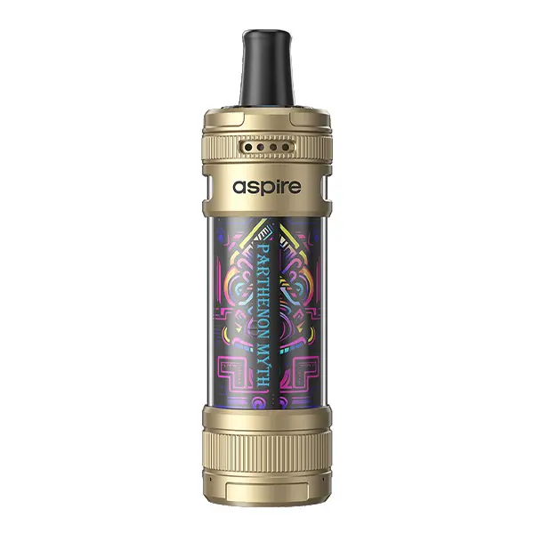 Aspire Magnum Nano Pod Kit in Goldfarbe mit buntem Aufdruck, Seitenansicht