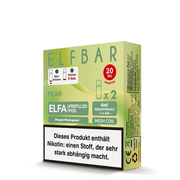 Elfbar Elfa Pods 20mg/ml Pear im 2er Pack – grüne Verpackung mit zwei vorgefüllten Pods