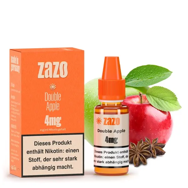 ZAZO Classics Double Apple 10ml Liquid 4mg – orangefarbene Box mit Flasche, Apfel und Anis