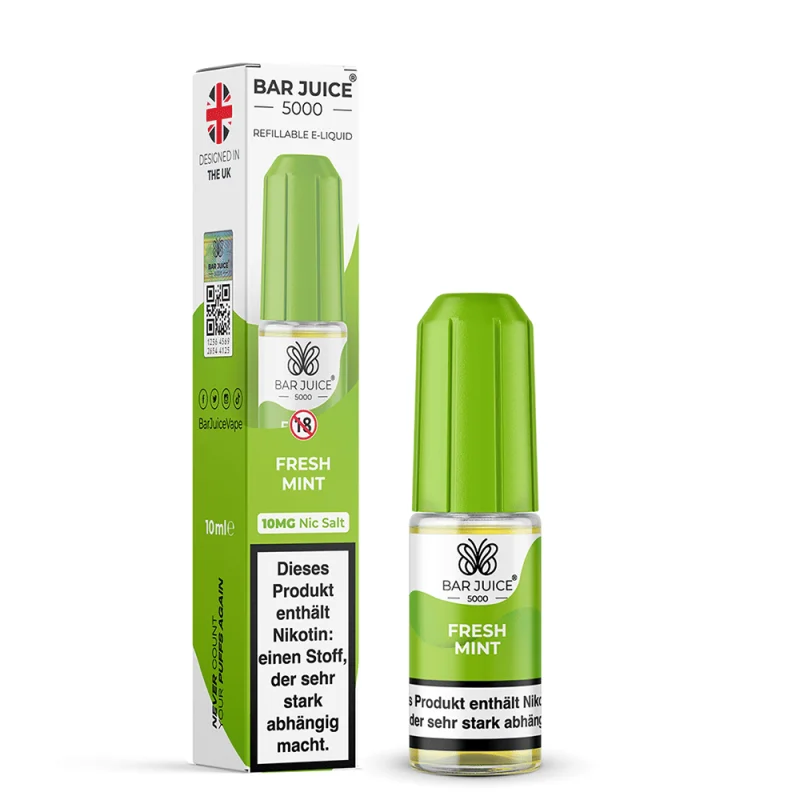 BAJ109_800x800.png?ts=1763983233 Bar Juice 5000 Fresh Mint Nikotinsalz-Liquid 10ml – grüne Flasche mit Verpackung