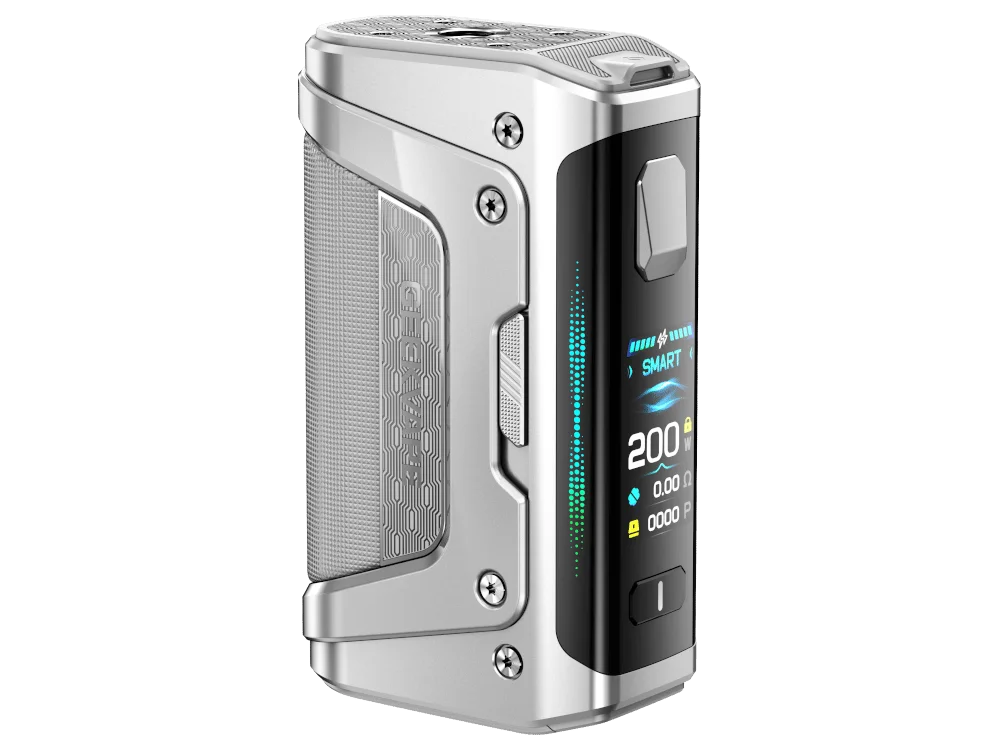 geekvape_aegis_legend_5_200_watt_silber_1000x750.png GeekVape Aegis Legend 5 Mod in Silber mit 200W Display und Metallgehäuse, Seitenansicht