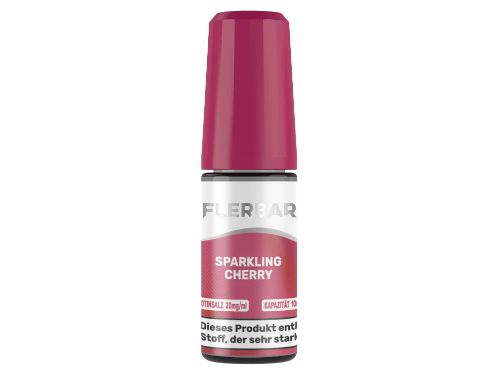 Flerbar Sparkling Cherry 10ml Nikotinsalz-Liquid in dunkelrotem Fläschchen mit runder Kappe, Vorderansicht